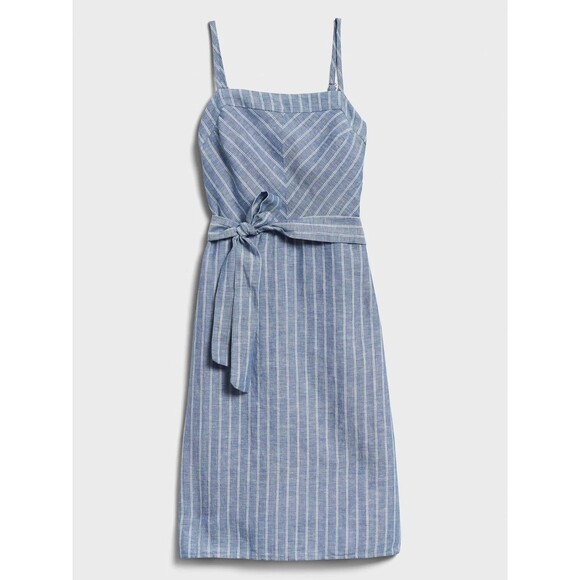 Banana Republic Dresses & Skirts - Banana Republic Blue Striped Chambray Linen Blend Belted Shift Dress Size 12 New